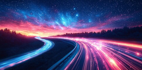 Light streaks in blues and purples give the illusion of motion and speed.