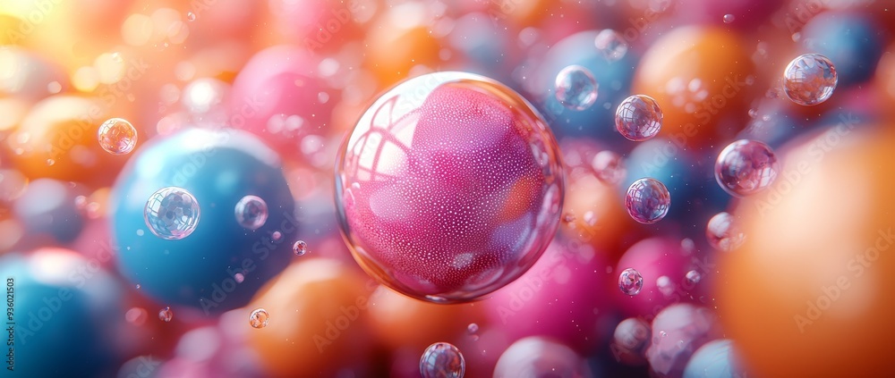 Leinwandbilder different sizes and shades of colored 3d spheres create an abstract background that is dynamic and c