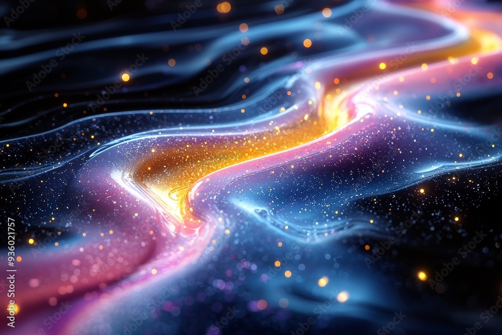 Poster the background is a vibrant abstract image with colorful liquid droplets. it creates a dynamic and v