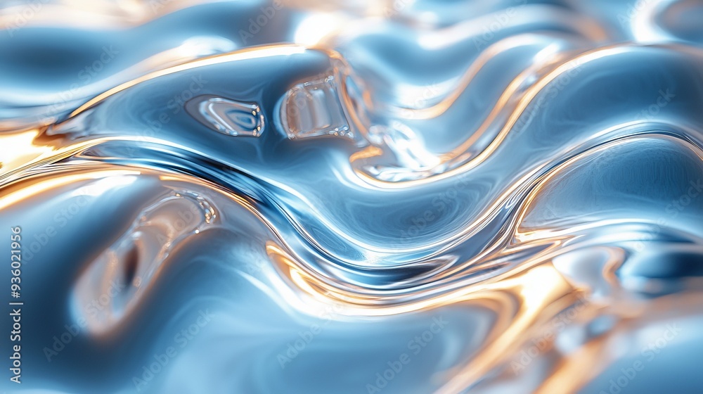 Aufkleber photo of fluid metal with reflective surfaces and orange light highlighting its dynamic and fluid pa