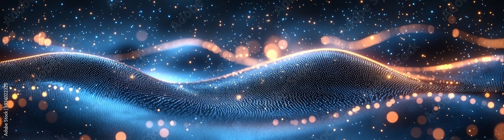 Aufkleber Conceptual image featuring a futuristic wave with glowing particles. Vibrant colors and dynamic shapes evoke futuristic technology.