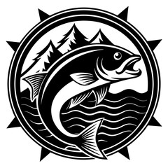A persuasive, modern logo of a fish swimming upstream for motivational themes..