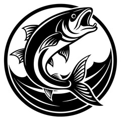 A persuasive, modern logo of a fish swimming upstream for motivational themes..