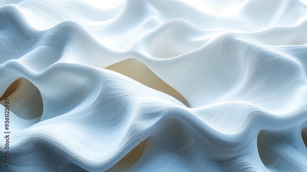Poster stunning abstract sculpture with smooth curving dimensions, a monochromatic color palette, and a min