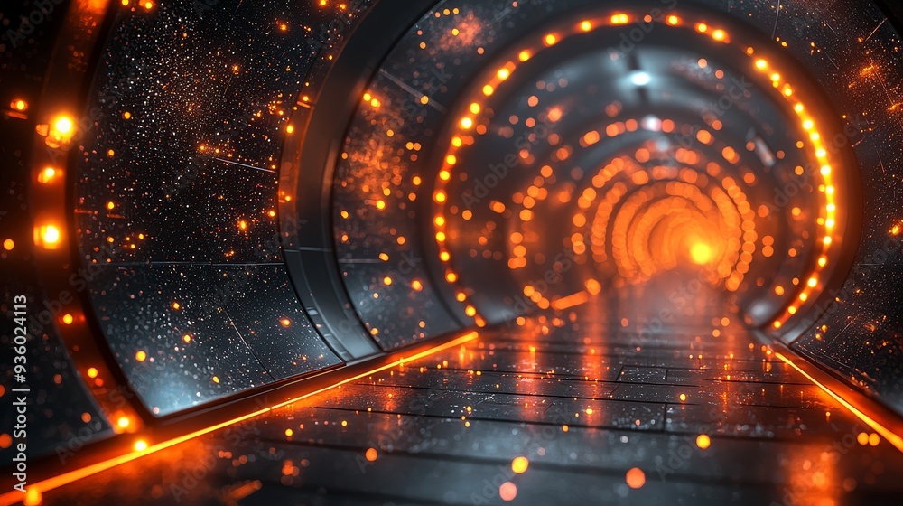 Poster a vibrant abstract corridor illuminated by glowing lights creates a futuristic and energetic atmosph