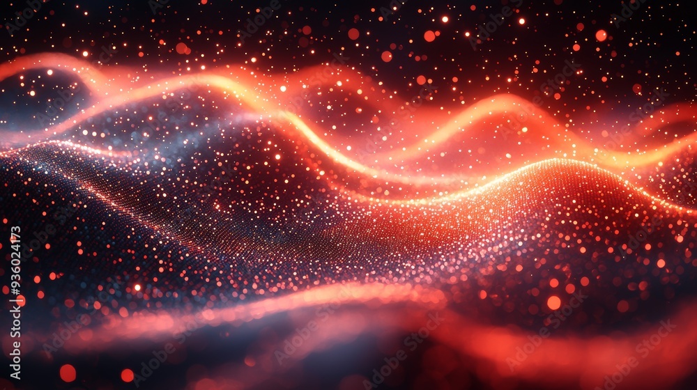 Aufkleber with its vibrant red waves and illuminated dots, this abstract digital landscape creates an atmosphe