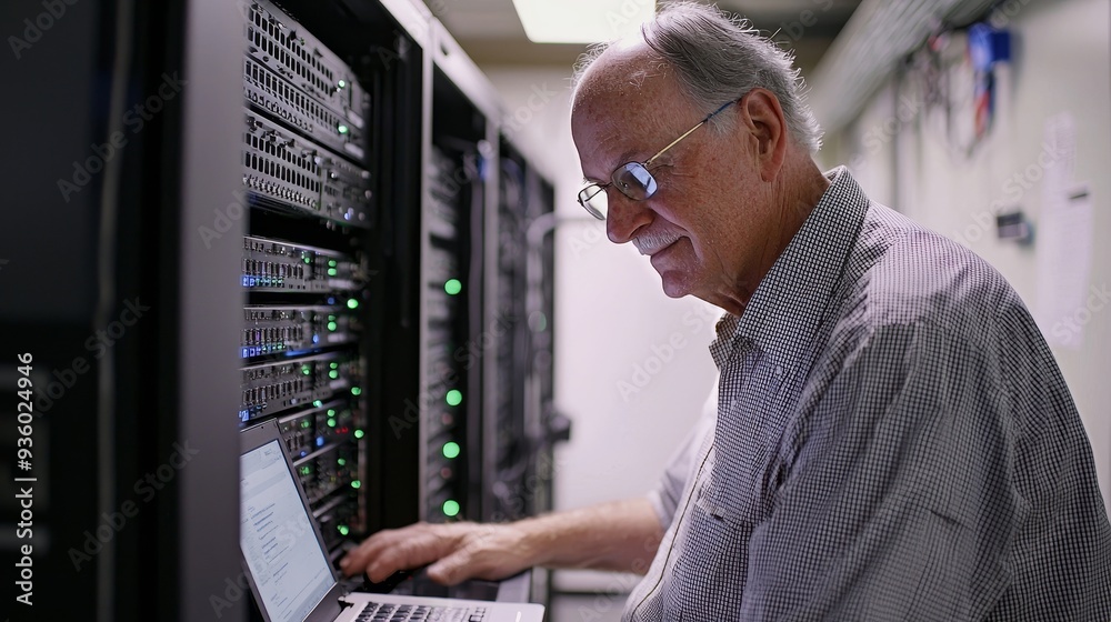 Poster A trained IT professional operating an industrial network of servers. When working on data centers, he makes sure that all operations run smoothly, optimizes and maintains data centers.