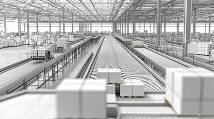 Fototapeta premium Automated sorting system in a spacious warehouse space with advanced distribution center hub capabilities