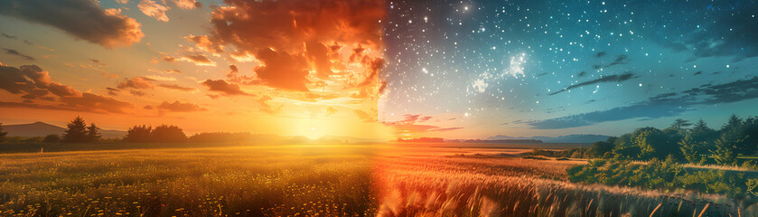 Countryside Time lapse: Realistic Morning  Night Views with Dreamy Background for Rural Life Concept