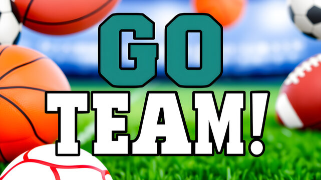 &ldquo;Go Team!&rdquo; text in a big, bold font on a sports-themed background. Generative AI