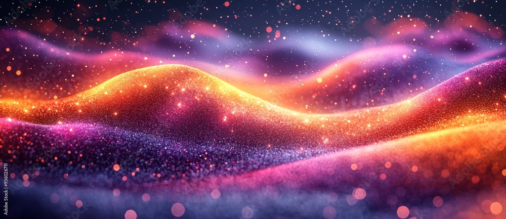 Poster background of digital cyberspace movement with particles. stock photo.