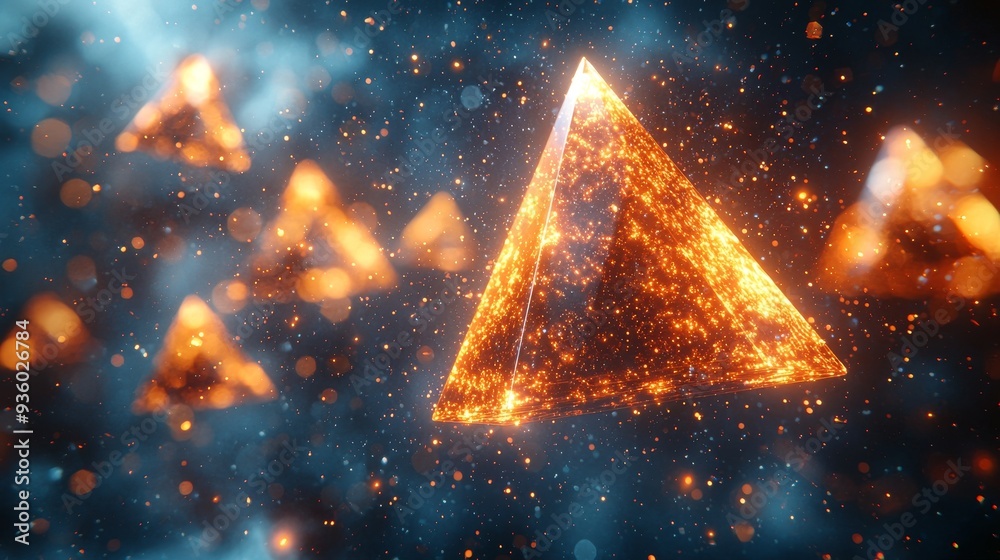 Fototapete colorful glowing pyramids create a dynamic effect in this abstract composition.