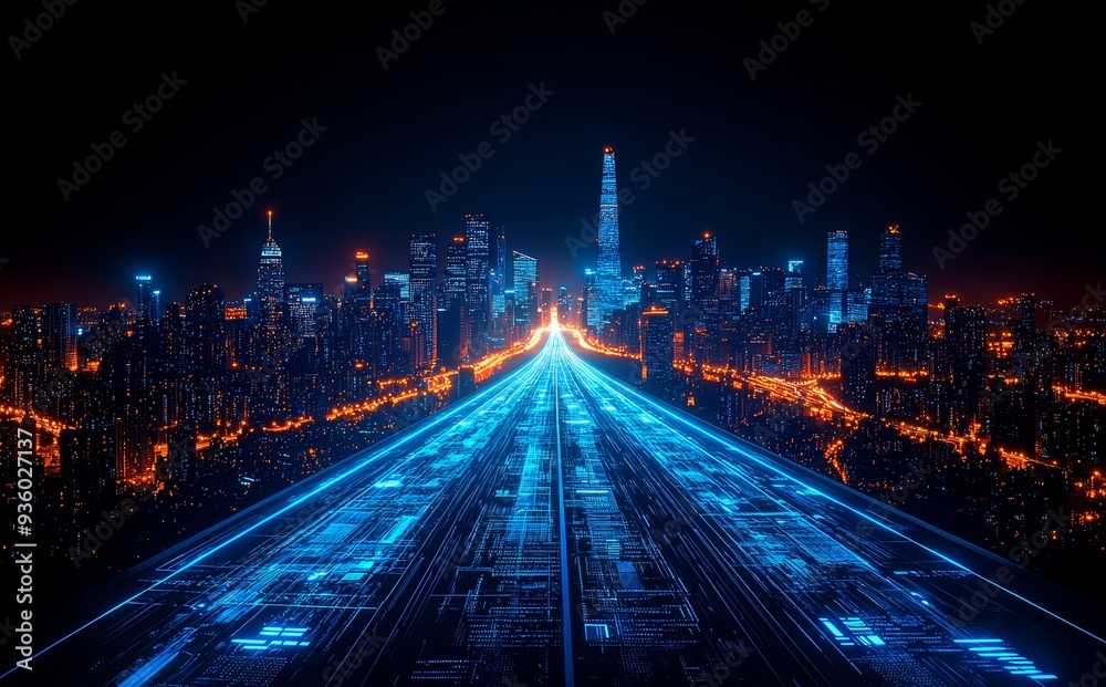 Poster blue light line design tech sci fi cityscape abstract background