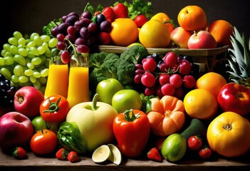 vibrant food safety symbols displayed colorful fresh produce backdrop highlighting healthy eating choices, colors, fruits, vegetables, organic, labels