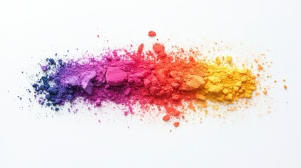 Happy Holi decoration, the indian festival.Top view of colorful holi powder on white background.