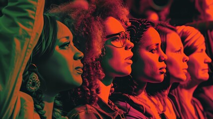 Diverse Group of Women Standing Together in Profile