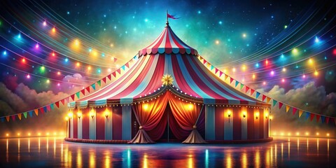 Circus tent with colorful illuminations lights, creating a festive and whimsical atmosphere , circus, tent