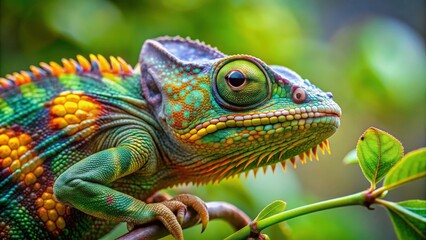 Obraz premium Chameleon hunting for food in its natural habitat, chameleon, reptile, hunting, camouflage, nature, wildlife, predator