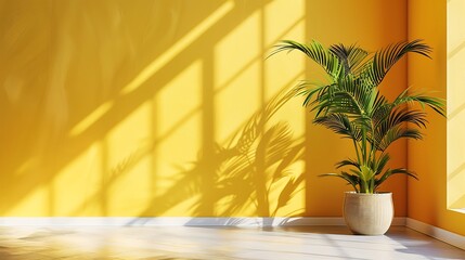 Palm tree shadows on a yellow wall background