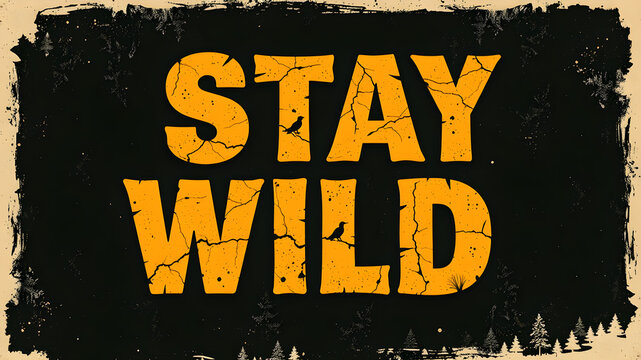 &ldquo;Stay Wild&rdquo; text in a bold, grungy font with a wilderness theme. Generative AI