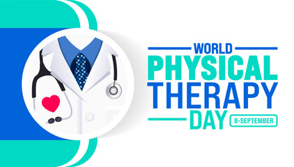 physical therapy day is observed every year in September. Holiday concept. Template for background, banner, card, poster, placard, design template with unique shapes with standard color.