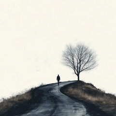 silhouette, abendrot, himmel, baum, sonne, mann, lebensweg, entscheidung, weg, leute, natur, landschaft, anreisen, sonnenaufgang, hills, liebe, frau, berg, person, familie, gehen, ehepaar, cloud, vekt