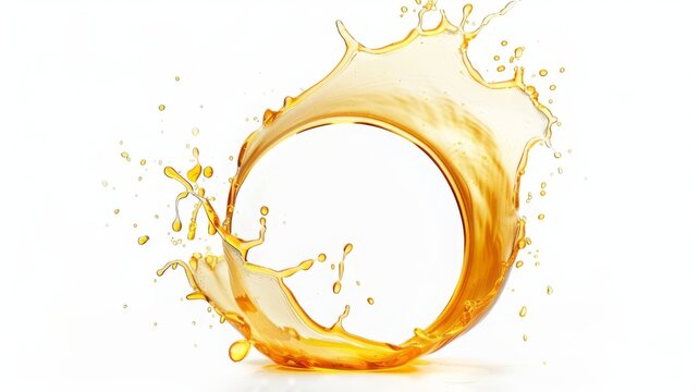 Gold Honey drops isolated on white background. Cosmetics serum yellow oil 3D render. Droplet of Cooking Oil with Air Bubbles. Skin care design.