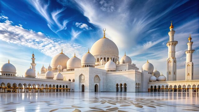 A stunning white marble mosque with intricate architecture and beautiful domes, Sheikh Zayed Mosque, Abu Dhabi