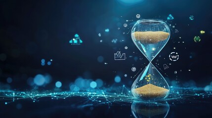 LCA life cycle assessment concept. Hourglass with LCA icon. Environmental impact assessment related to product value chain. Business value chains and sustainable growth. -