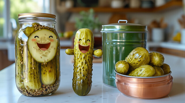 lustige animierte illustration einer gew&uuml;rzgurke werbespot im glas gew&uuml;rzgurken gurken partygurke gurkenfass eingelegte gurken