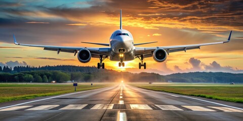 airplane gracefully landing on the runway at the destination airport , airplane, landing, journey, travel