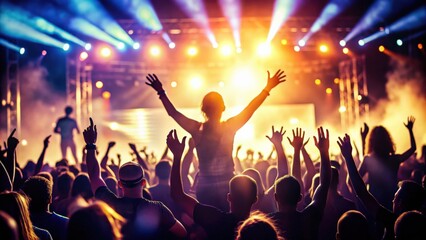 Silhouettes of a crowd enjoying a concert at a music festival , music, festival, concert, crowd, silhouette, entertainment