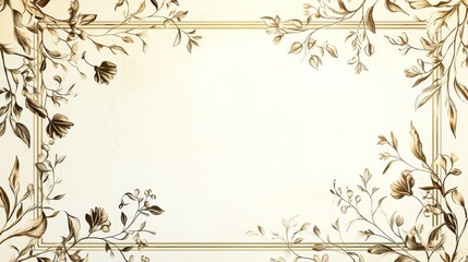 Elegant Gold Decorative Box with White Background Featuring Delicate Botanical Foliage and Fine Lines, Symmetrical Composition, and Intricate Border Design in High Definition