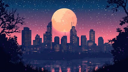 Night city background, vector illustration