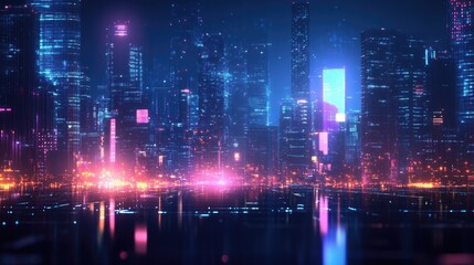 Fototapeta premium Night city background with glowing lights