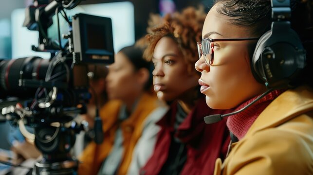 Diverse Female Camera Crew Working On Set