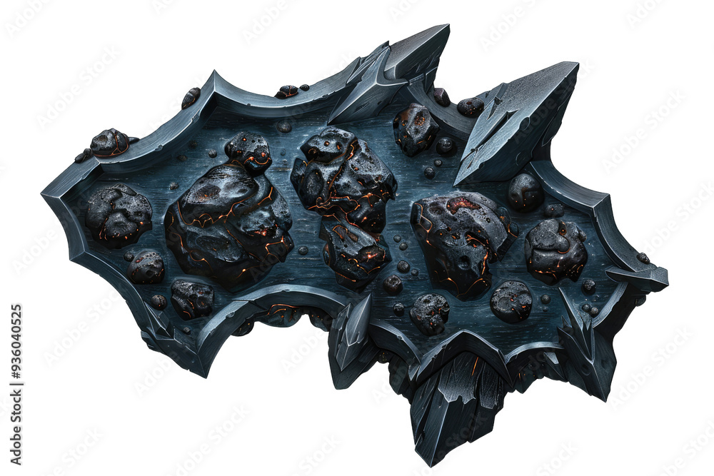 Poster a detailed black rock panel with uneven surface and textured bumps, perfect for backgrounds in fanta
