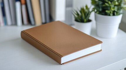 Classic Brown Hardcover Journal on White Desk