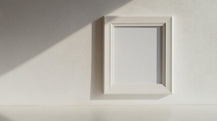 White Picture Frame with Blank Photo Slot Against Plain Wall
