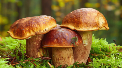 boletus among moss in autumn forest, fall, mushrooms, trees, wood, nature, beauty, macro photo, plant, beauty, season, orange, brown, ecology, eco, background, wallpaper