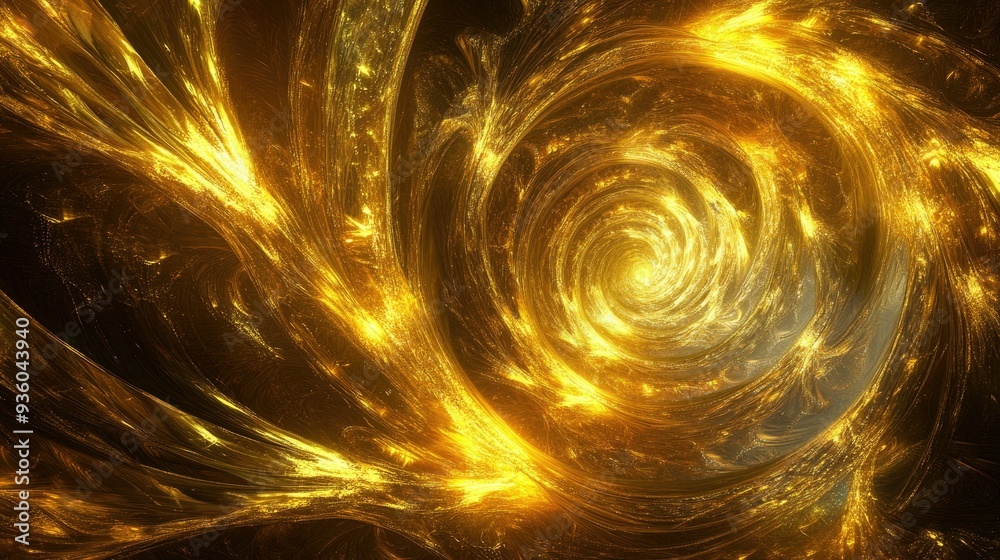 Poster radiant 3d golden vortex with dynamic patterns, creating a sense of infinite elegance and power.
