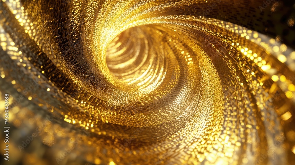 Poster radiant 3d golden vortex with dynamic patterns, creating a sense of infinite elegance and power.