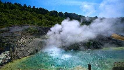 Tamagawa hot springs, gushing hot springs and sulphur, geothermal area