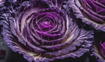 Obraz premium A close-up of a vibrant purple cabbage, revealing intricate layers and delicate texture
