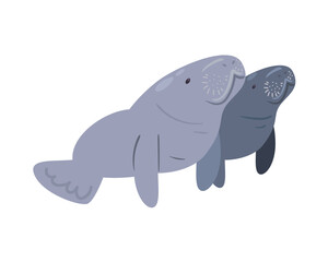 cute cartoon family manatee