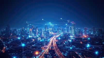 Fototapeta premium Smart city and communication network concept. 5G. IoT (Internet of Things). Telecommunication.