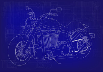 Motorcycle on a blue background. Unique design. 
