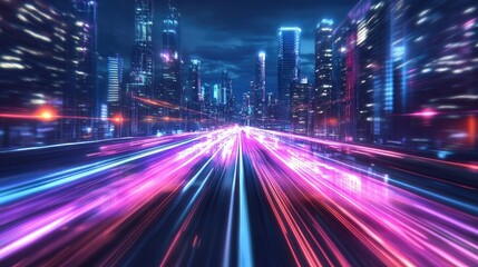 Smart city with speed line glowing light trail surround the city. big data connection technology concept -