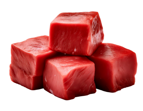 cubes of raw red meat on separate PNG  