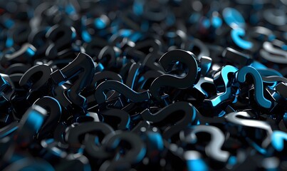 Obraz premium Black and blue question marks background. 3D Rendering. 